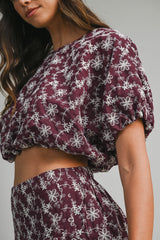 LINNEA EMBROIDERED PUFF CROP TOP AND MIDI SKIRT
