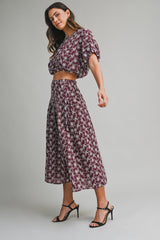 LINNEA EMBROIDERED PUFF CROP TOP AND MIDI SKIRT