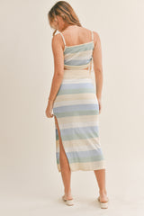 CLAIRE STRIPE TOP AND MIDI SKIRT SET