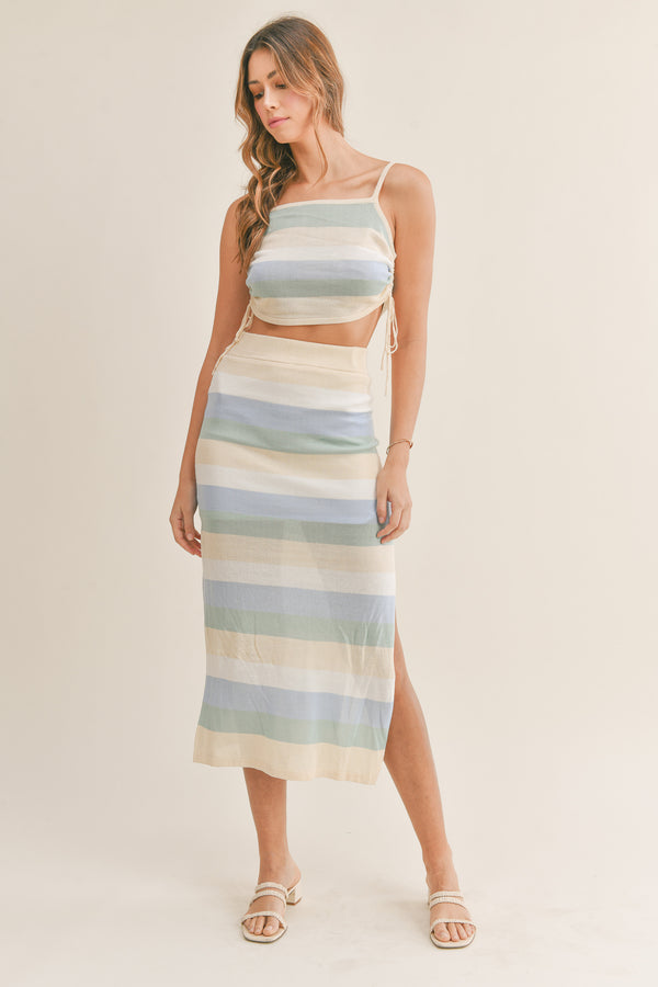 CLAIRE STRIPE TOP AND MIDI SKIRT SET