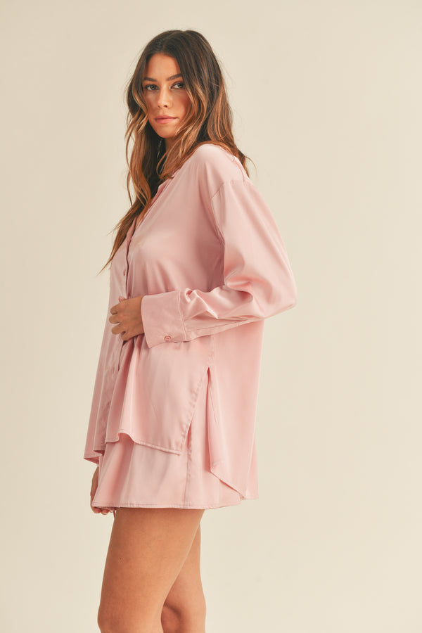 DAISY SATIN OVERSIZE SHIRT AND SHORTS SET