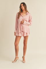 DAISY SATIN OVERSIZE SHIRT AND SHORTS SET