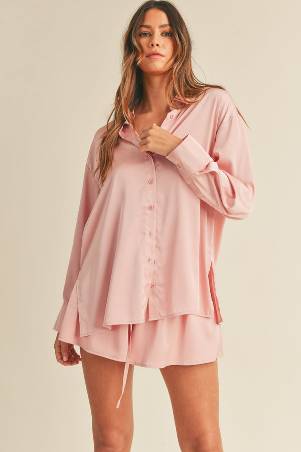 DAISY SATIN OVERSIZE SHIRT AND SHORTS SET