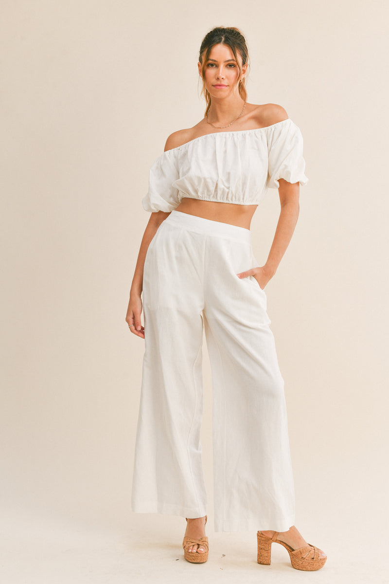 KAIYA PUFF SLEEVE CROP TOP AND PANTS SET