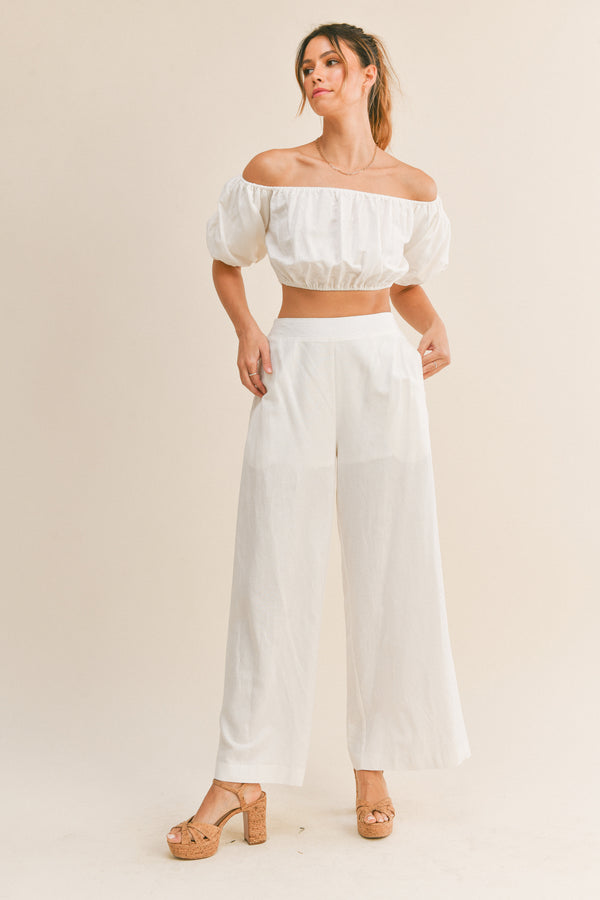 KAIYA PUFF SLEEVE CROP TOP AND PANTS SET