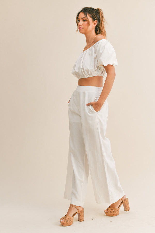 KAIYA PUFF SLEEVE CROP TOP AND PANTS SET