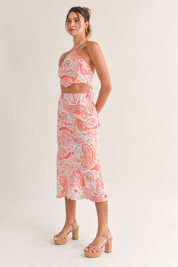 QUINLEY HALTER NECK TOP AND MIDI SKIRT SET