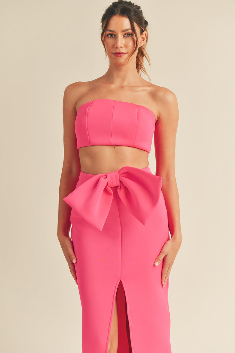 MATILDA SCUBA TUBE TOP AND RIBBON MIDI SKIRT SET