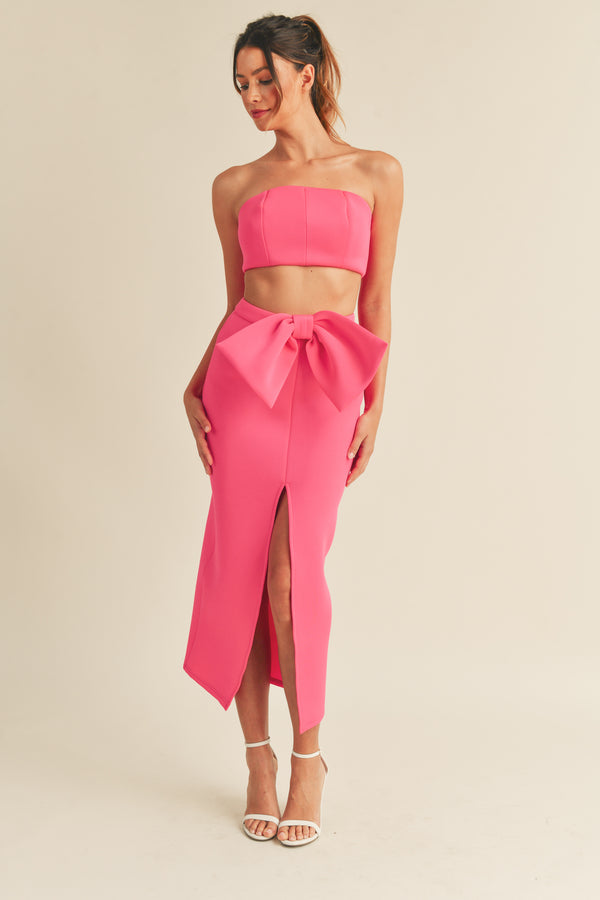 MATILDA SCUBA TUBE TOP AND RIBBON MIDI SKIRT SET