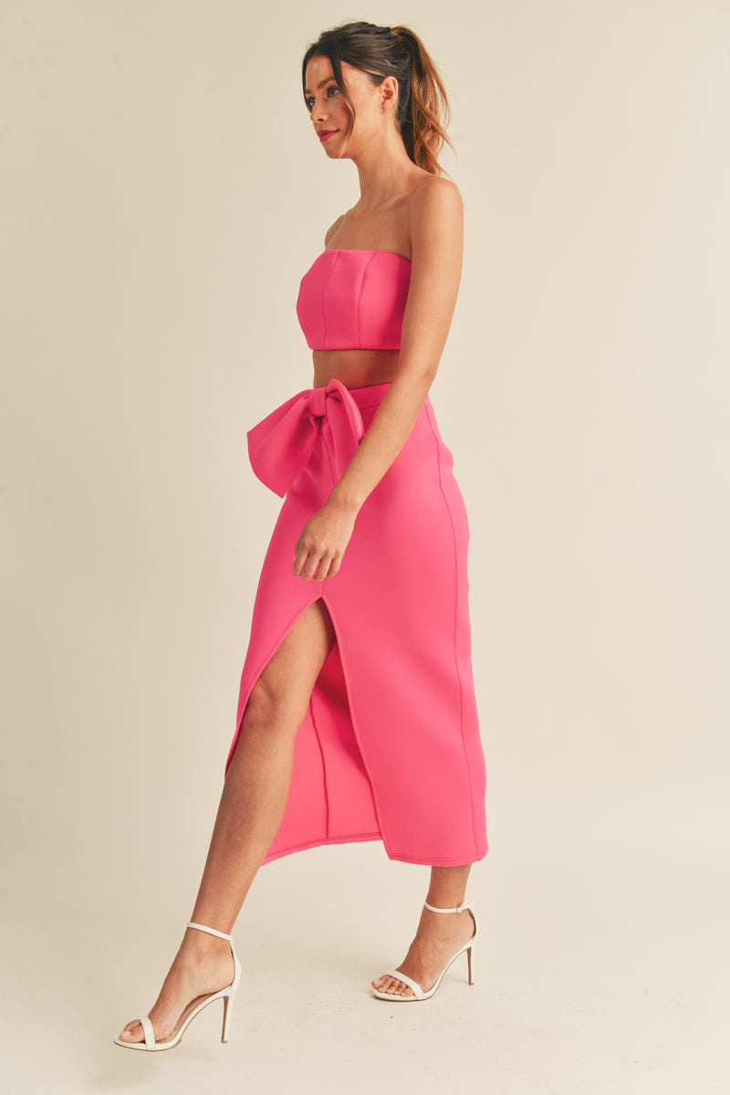 MATILDA SCUBA TUBE TOP AND RIBBON MIDI SKIRT SET