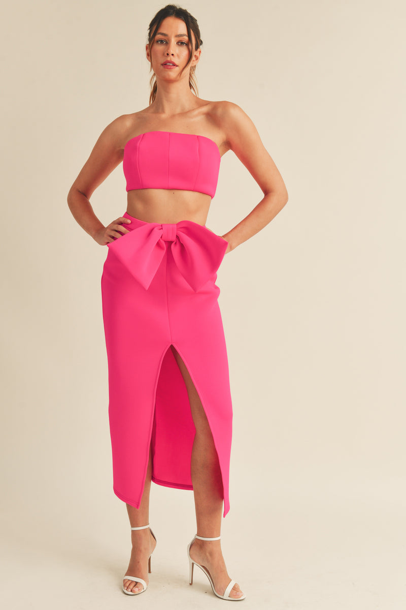 MATILDA SCUBA TUBE TOP AND RIBBON MIDI SKIRT SET