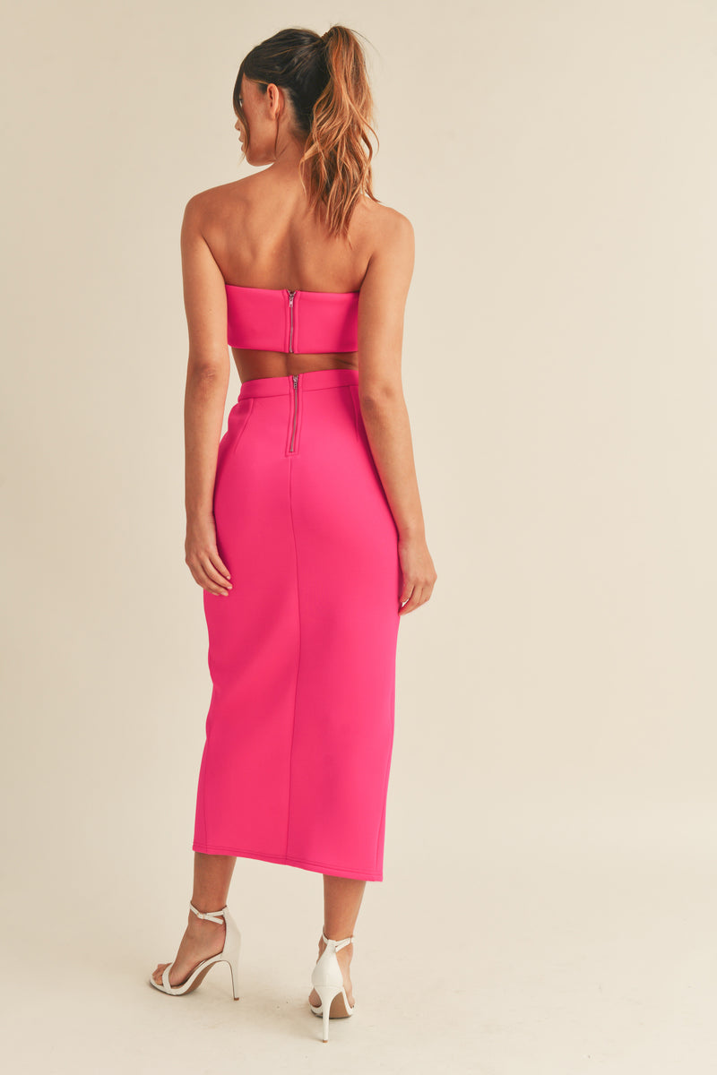 MATILDA SCUBA TUBE TOP AND RIBBON MIDI SKIRT SET