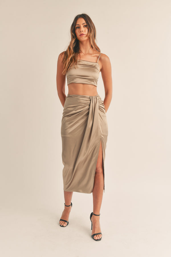 LAILA CROP TOP AND RUCHED MIDI SKIRT SET