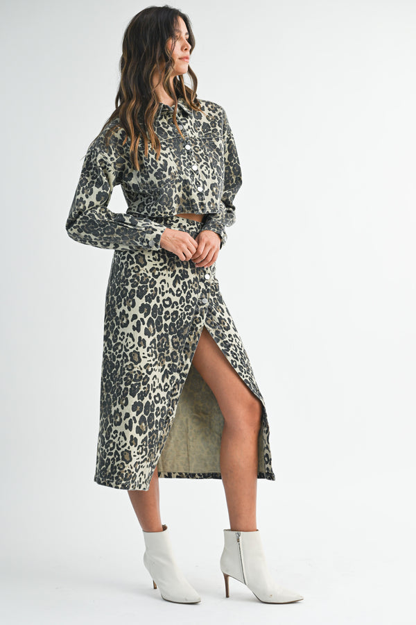 LINA LEOPARD SHIRT AND MIDI SKIRT SET