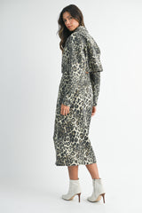 LINA LEOPARD SHIRT AND MIDI SKIRT SET