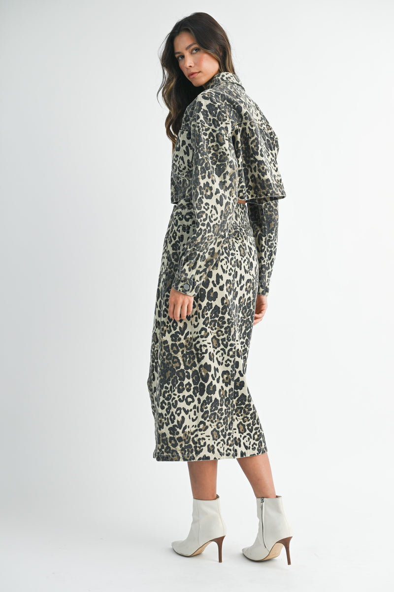 LINA LEOPARD SHIRT AND MIDI SKIRT SET