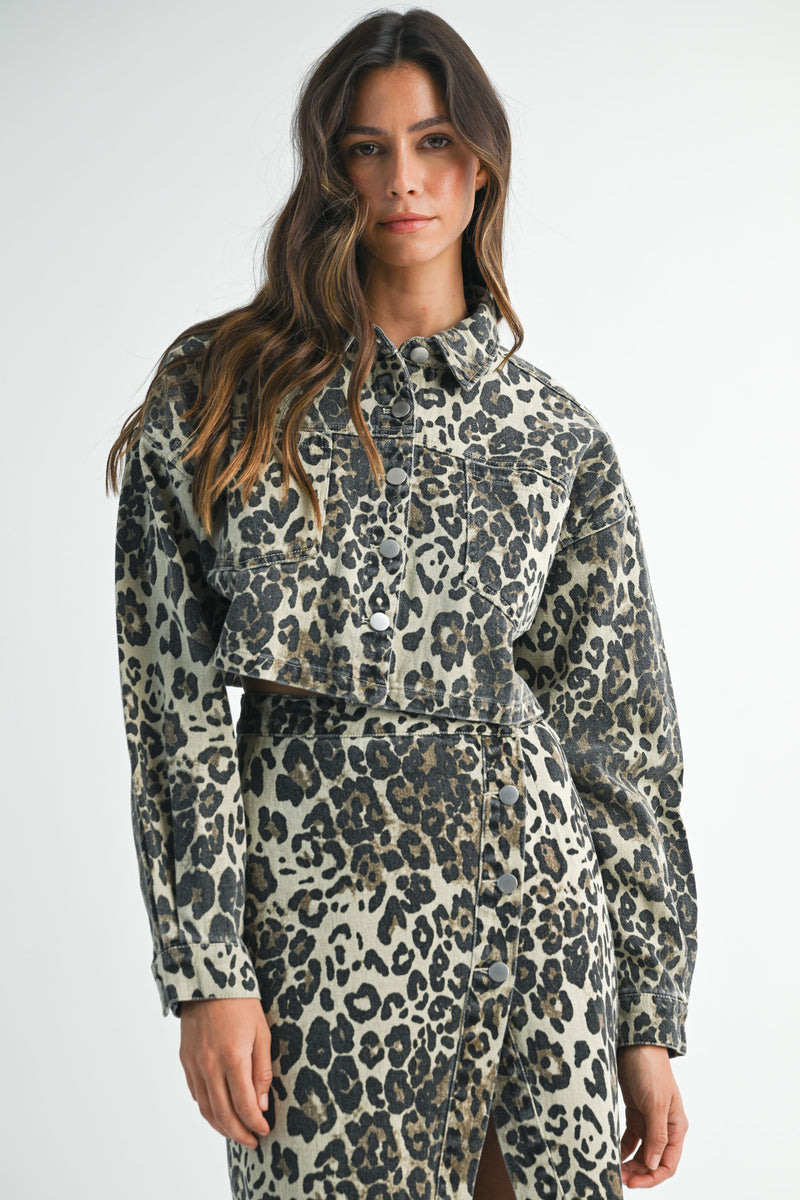 LINA LEOPARD SHIRT AND MIDI SKIRT SET