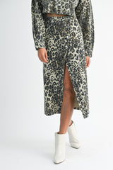 LINA LEOPARD SHIRT AND MIDI SKIRT SET