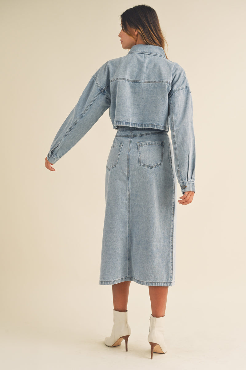 OLINE DENIM JACKET AND SKIRT SET