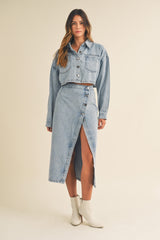 OLINE DENIM JACKET AND SKIRT SET
