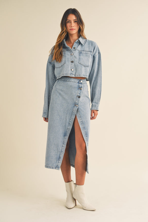 OLINE DENIM JACKET AND SKIRT SET