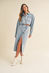 OLINE DENIM JACKET AND SKIRT SET