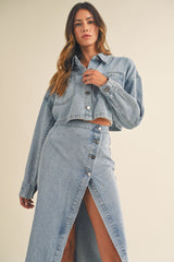 OLINE DENIM JACKET AND SKIRT SET