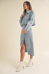 OLINE DENIM JACKET AND SKIRT SET