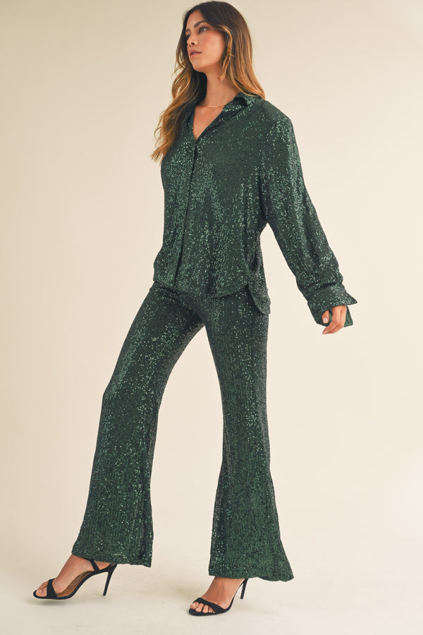 NAIARA SEQUIN SHIRT AND PANTS SET