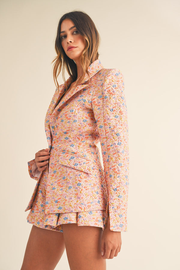 RONDA FLORAL JACQUARD JACKET AND SHORTS SET