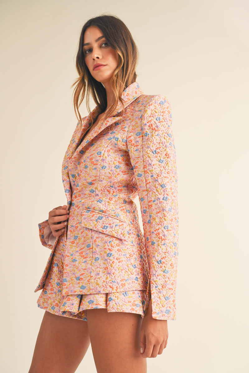RONDA FLORAL JACQUARD JACKET AND SHORTS SET