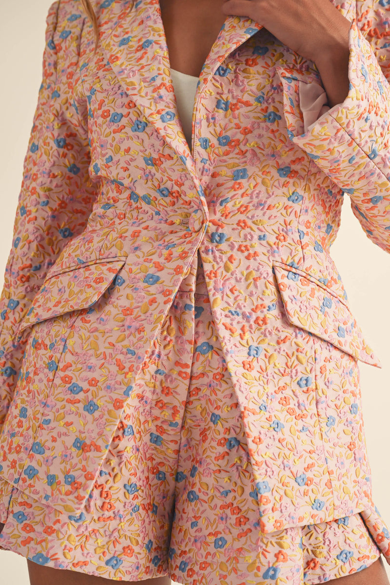 RONDA FLORAL JACQUARD JACKET AND SHORTS SET