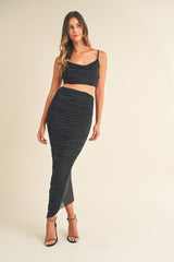 NELLY RHINESTONE RUCHED CROP TOP AND SKIRT SET