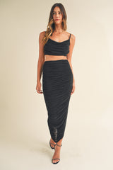 NELLY RHINESTONE RUCHED CROP TOP AND SKIRT SET
