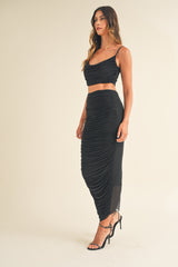 NELLY RHINESTONE RUCHED CROP TOP AND SKIRT SET