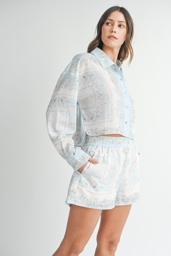 URSULA SCARF PRINTED SHIRT AND SHORTS SET