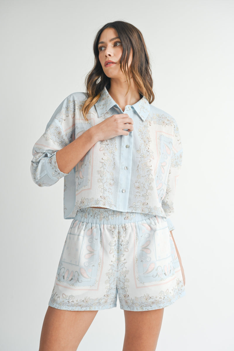 URSULA SCARF PRINTED SHIRT AND SHORTS SET