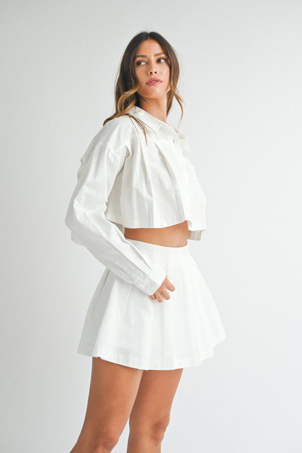 KAHLEAH PLEATED CROP SHIRT AND SKORT SET