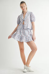 JONQUIL FLORAL BLOUSE AND MINI SKIRT SET