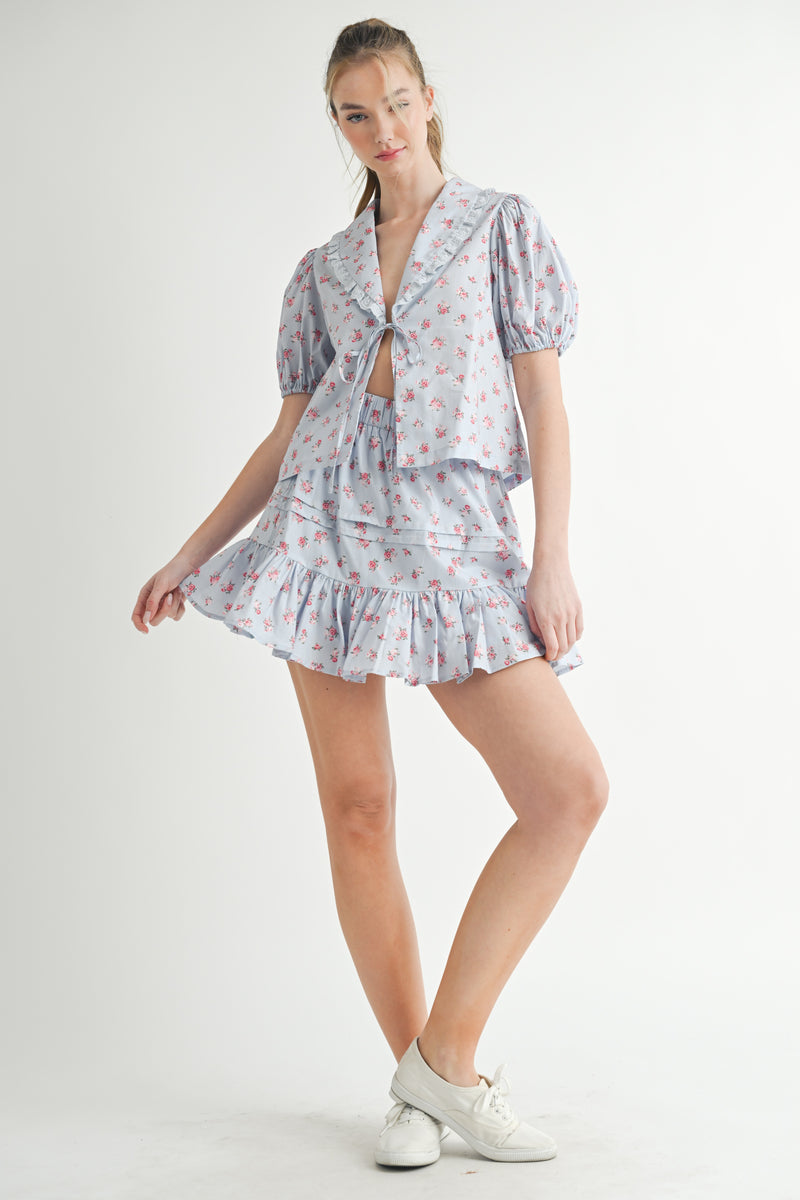 JONQUIL FLORAL BLOUSE AND MINI SKIRT SET