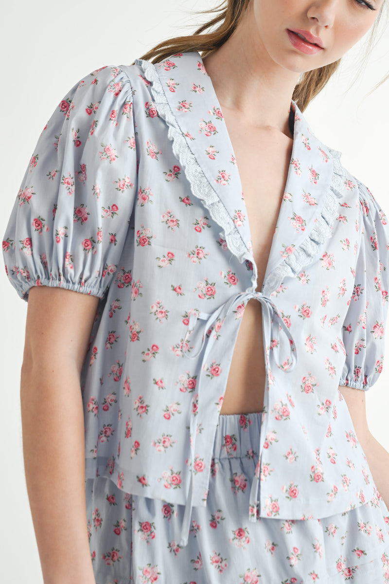 JONQUIL FLORAL BLOUSE AND MINI SKIRT SET