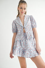 JONQUIL FLORAL BLOUSE AND MINI SKIRT SET