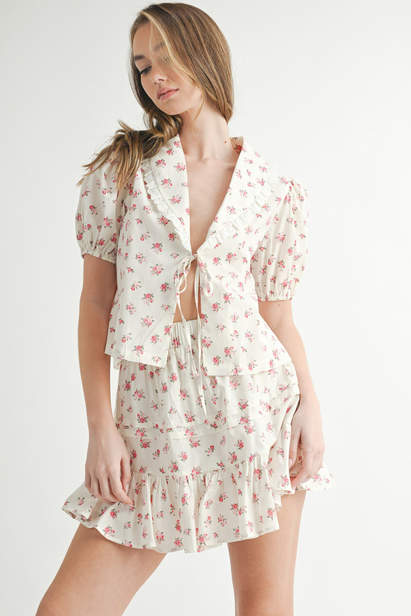 JONQUIL FLORAL BLOUSE AND MINI SKIRT SET