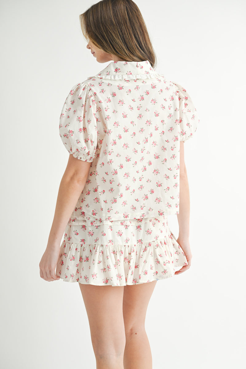 JONQUIL FLORAL BLOUSE AND MINI SKIRT SET