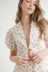 JONQUIL FLORAL BLOUSE AND MINI SKIRT SET