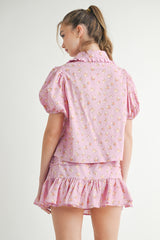 JONQUIL FLORAL BLOUSE AND MINI SKIRT SET
