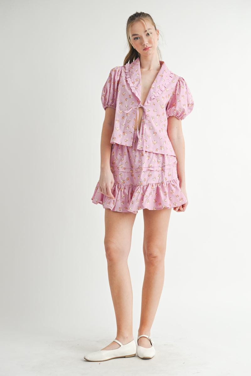 JONQUIL FLORAL BLOUSE AND MINI SKIRT SET
