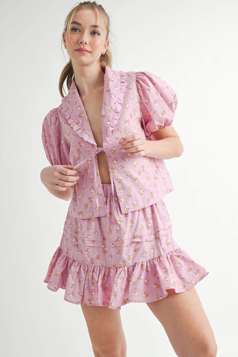 JONQUIL FLORAL BLOUSE AND MINI SKIRT SET