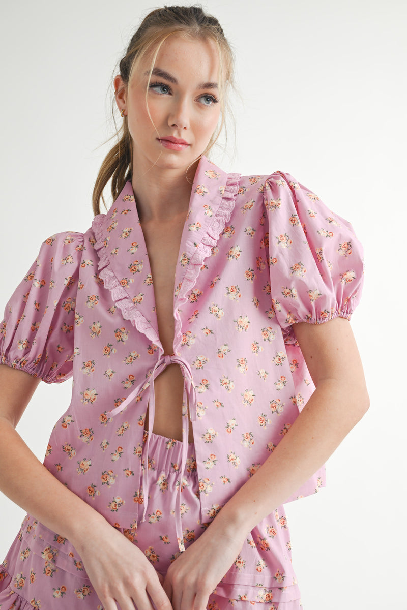 JONQUIL FLORAL BLOUSE AND MINI SKIRT SET
