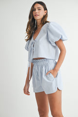 TAMARIN BOW TIED  BLOUSE AND SHORTS SET